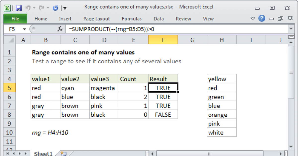 Range Contains One Of Many Values Excel Formula Exceljet